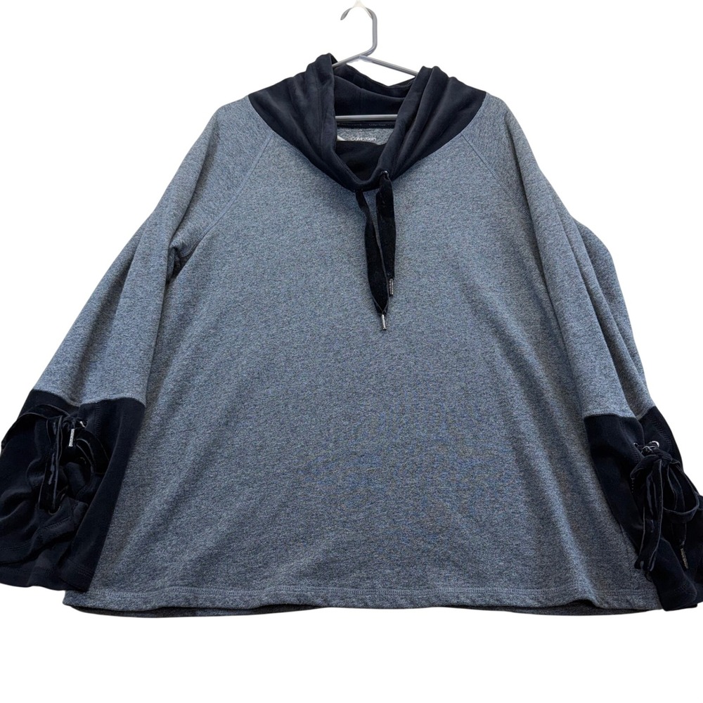 Calvin Klein Performance Top Womens XL Grey Cowl Neck Lace Up Velour Pullover